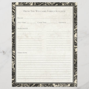 Vintage Sunflower Toile Black Recipe Paper Sheet