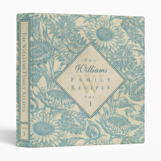 Vintage Sunflower Toile Blue Recipe Binder