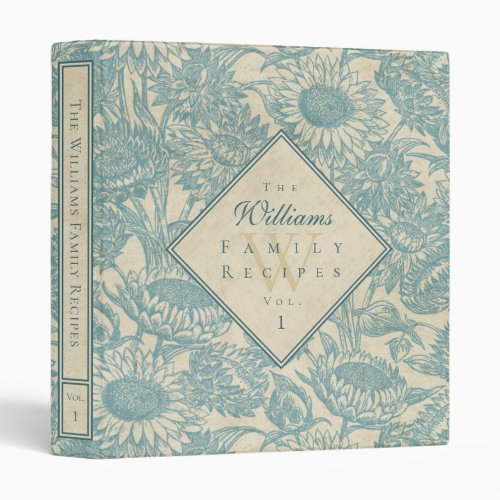 Vintage Sunflower Toile Blue Recipe Binder