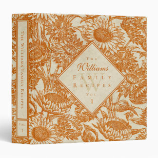 Vintage Sunflower Toile Burnt Orange Recipe Binder