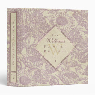 Vintage Sunflower Toile Lavender Recipe Binder