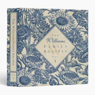 Vintage Sunflower Toile Navy Blue Recipe Binder