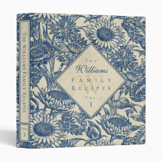 Vintage Sunflower Toile Navy Blue Recipe Binder