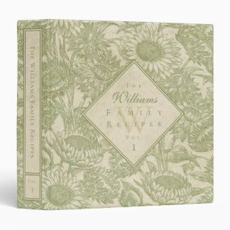 Vintage Sunflower Toile Sage Green Recipe Binder
