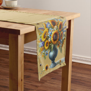 Vintage Sunflower Urn on Gold Table Runner
