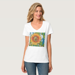 Vintage Sunflower Watercolor Green Blue Background T-Shirt