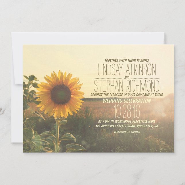 Vintage sunflower wedding invitations (Front)