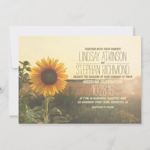Vintage sunflower wedding invitations 5" x 7" invitation card