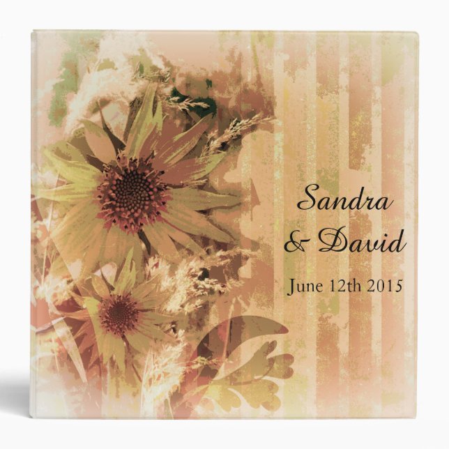 Vintage Sunflower Wedding Photo Album 3 Ring Binder (Front)