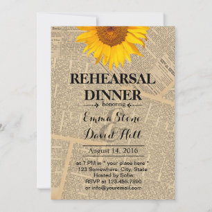 Vintage Sunflower Wedding Rehearsal Dinner Invitation
