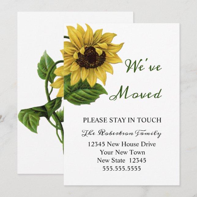 Vintage Sunflower We've Moving | New Address Card (Front/Back)