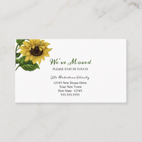 Vintage Sunflower Weve Moving  New Address Enclosure Card