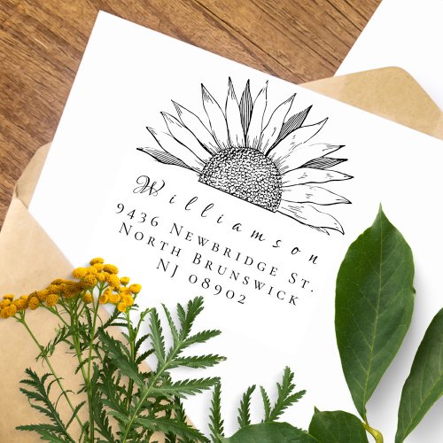 Vintage Sunflower Whimsical Name Return Address Rubber Stamp