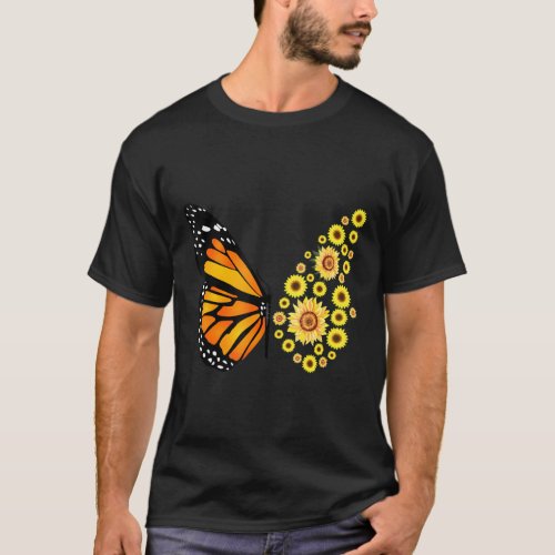 Vintage Sunflower With Monarch Butterfly Sunshine T_Shirt