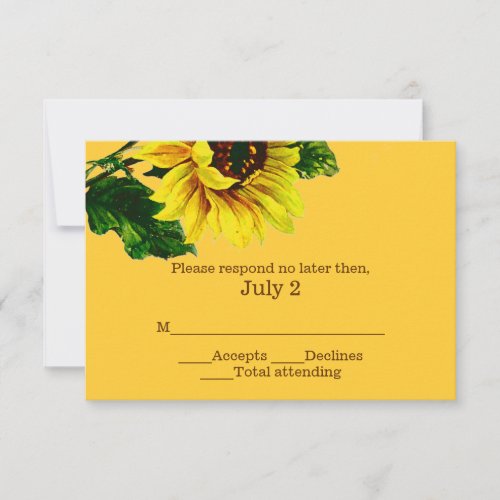 Vintage Sunflower Yellow Wedding RSVP Card