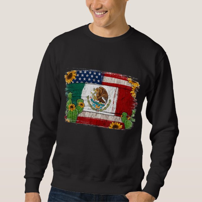 Vintage Sunflowers American Flag Mexico Mexican Fl Sweatshirt (Front)