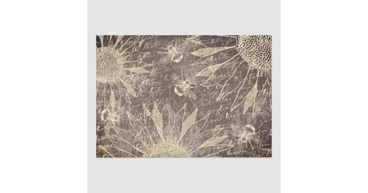 vintage sunflowers and bees tissue paper | Zazzle