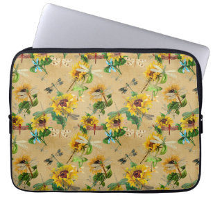 Vintage Sunflowers and Dragonflies  Laptop Sleeve