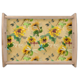 Vintage Sunflowers and Dragonflies  Serving Tray