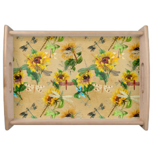 Vintage Sunflowers and Dragonflies Serving Tray