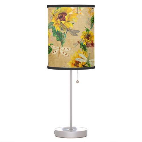 Vintage Sunflowers and Dragonflies  Table Lamp