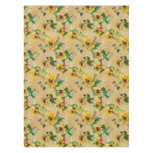 Vintage Sunflowers and Dragonflies Tablecloth