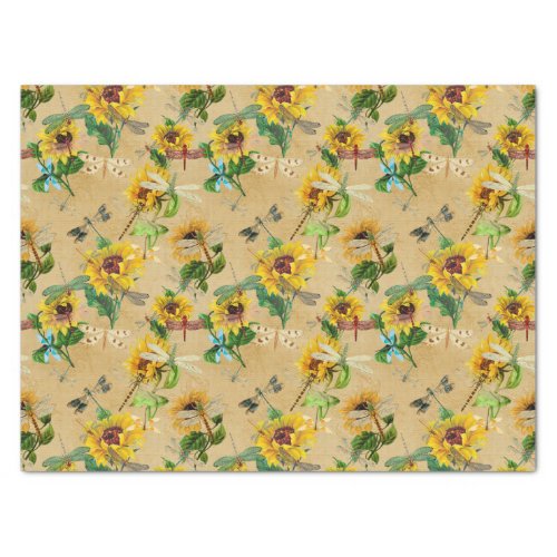 Vintage Sunflowers and Dragonflies Tissue Paper