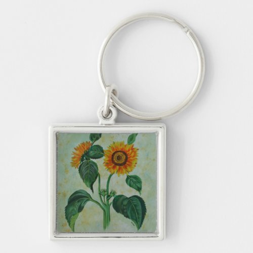 Vintage Sunflowers Botanical Art Keychain