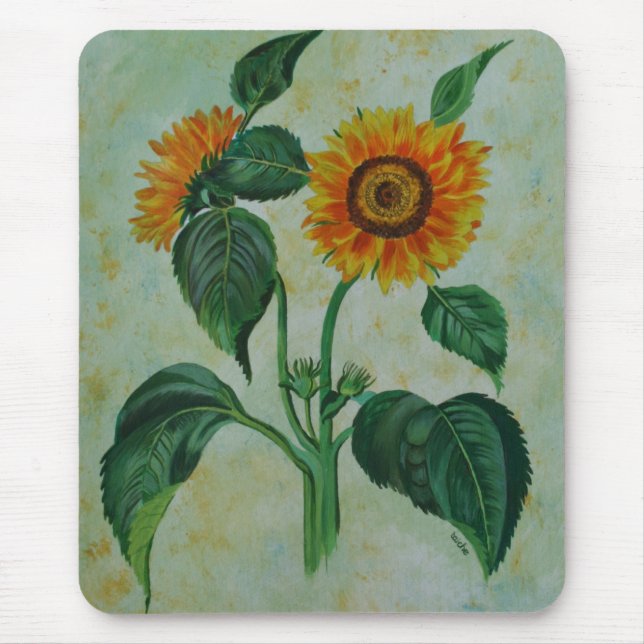 Vintage Sunflowers Botanical Art Mouse Pad (Front)