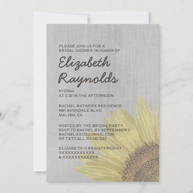Vintage Sunflowers Bridal Shower Invitations (Front)