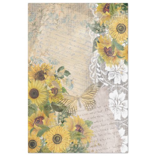 Vintage Sunflowers Burlap Lace Yellow Butterfly Tissue Paper