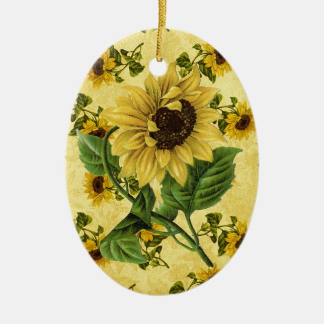 Vintage Sunflowers Ceramic Ornament (Front)