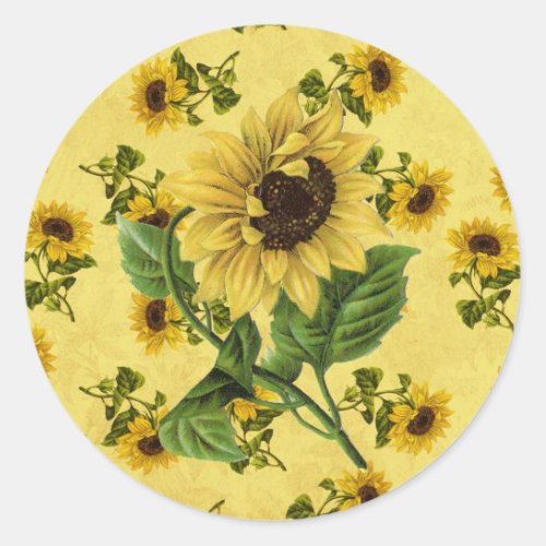 Vintage Sunflowers Classic Round Sticker