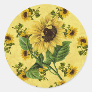 Vintage Sunflowers Classic Round Sticker
