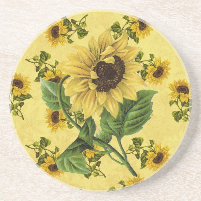 Vintage Sunflowers Drink Coaster (Front)