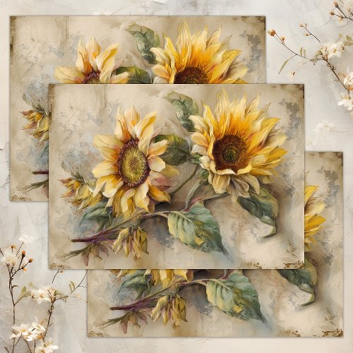 VINTAGE SUNFLOWERS FLORAL DECOUPAGE TISSUE PAPER