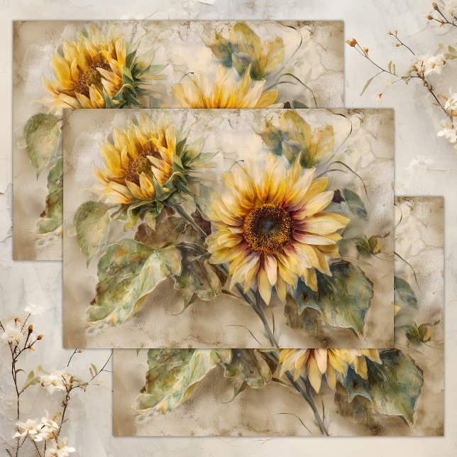 VINTAGE SUNFLOWERS FLORAL DECOUPAGE TISSUE PAPER (VINTAGE SUNFLOWERS FLORAL DECOUPAGE TISSUE PAPER)