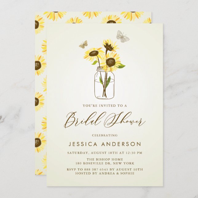 Vintage Sunflowers in Mason Jar Bridal Shower Invitation (Front/Back)