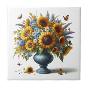 Vintage Sunflowers in Urn Decorative Ceramic Tile
