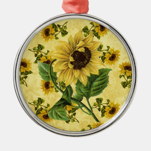 Vintage Sunflowers Metal Ornament (Front)