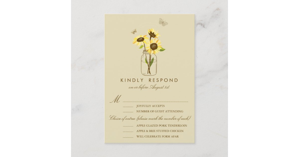 Vintage Sunflowers on Mason Jar Wedding RSVP Card | Zazzle.com