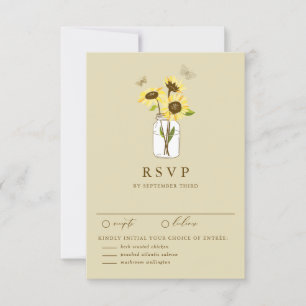 Vintage Sunflowers on Mason Jar Wedding RSVP Card