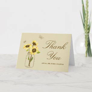 Vintage Sunflowers on Mason Jar Wedding Thank You