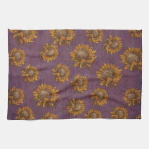 Plum Kitchen Towels Zazzle Vintage Sunflowers Plum Purple Rustic Sunflower Kitchen Towel
