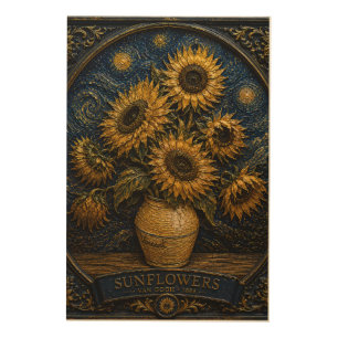 Vintage Sunflowers Starry Night Relief Art Van G