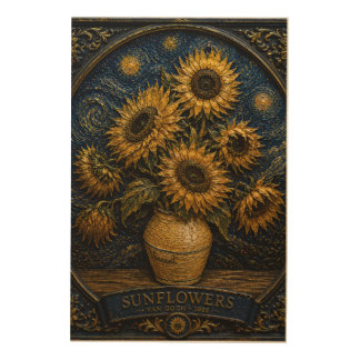 Vintage Sunflowers Starry Night Relief Art | Van G