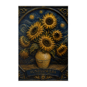 Vintage Sunflowers Starry Night Relief Art   Van G