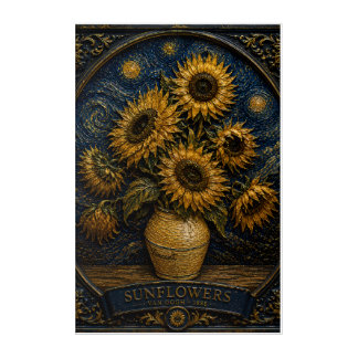 Vintage Sunflowers Starry Night Relief Art | Van G