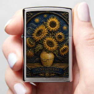 Vintage Sunflowers Starry Night Relief Art   Van G Zippo Lighter