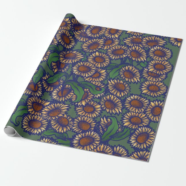 Vintage Sunflowers Wrapping Paper (Unrolled)